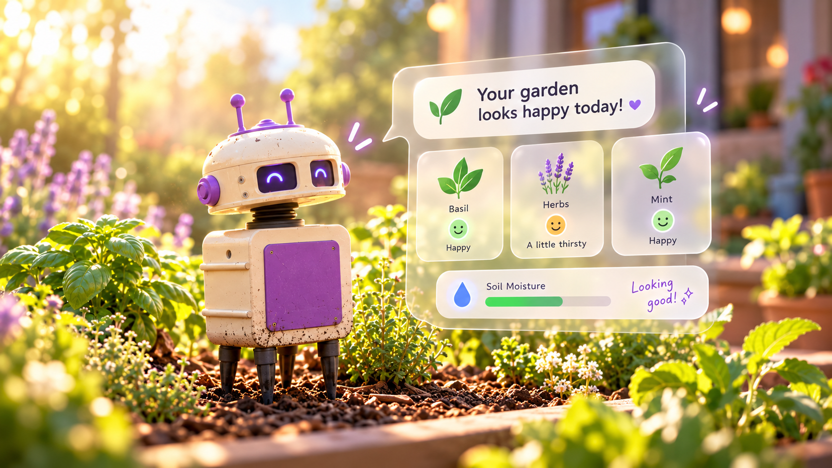 GroveBot showing plant condition and soil moisture information