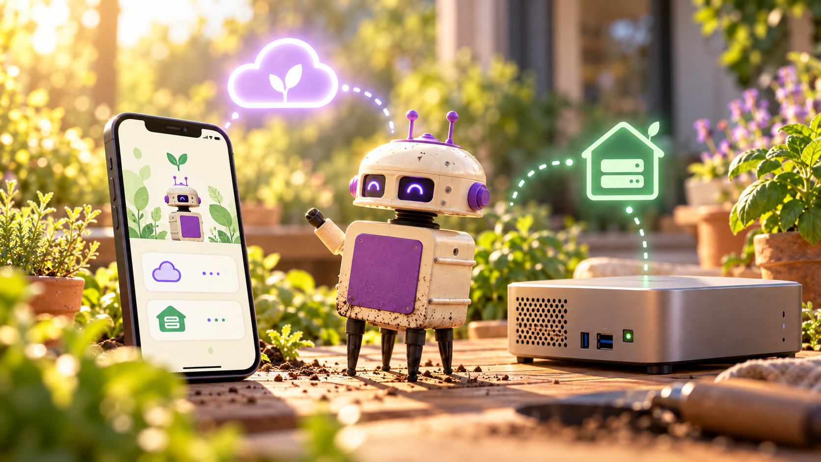 GroveBot connected to a phone, cloud service and local computer